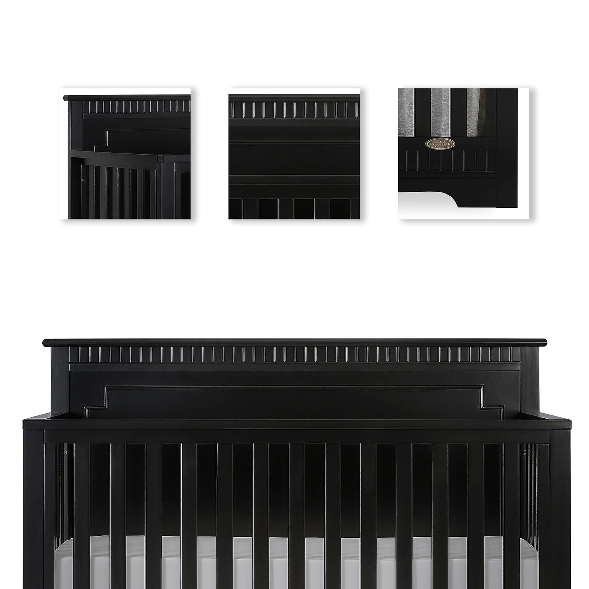 Morgan 5 in 1 Convertible Crib in Black, Greengaurd Gold Certified, Built of Sustainable