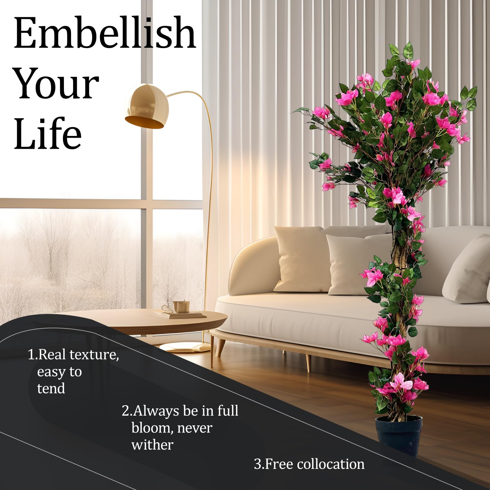 5.5 Feet Artificial Bougainvillea Tree Indoors Outdoors, Faux Flower Tree, Fake Blooming