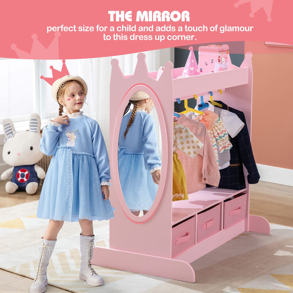 Kids Armoire Dress-Up Storage w/Mirror and Drawers,Dress up Closet