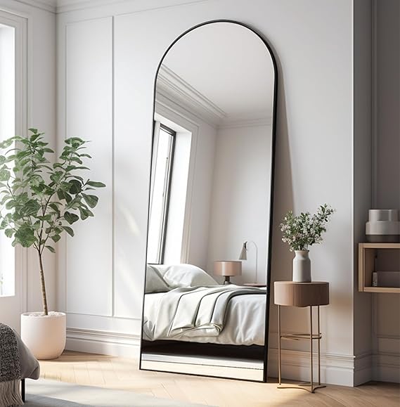 Arched Full Length Floor Mirror 64" x 21" - Gold Aluminum Frame