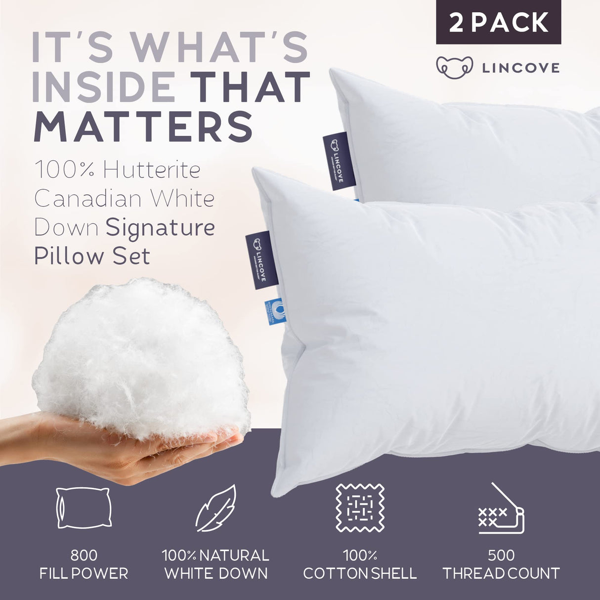 Signature 100% Natural Canadian White Down Luxury Sleeping Pillow - 800 Fill Power