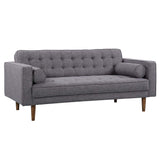 Element Loveseat in Dark Grey Linen and Walnut Wood Finish, 67 x 30 x 34