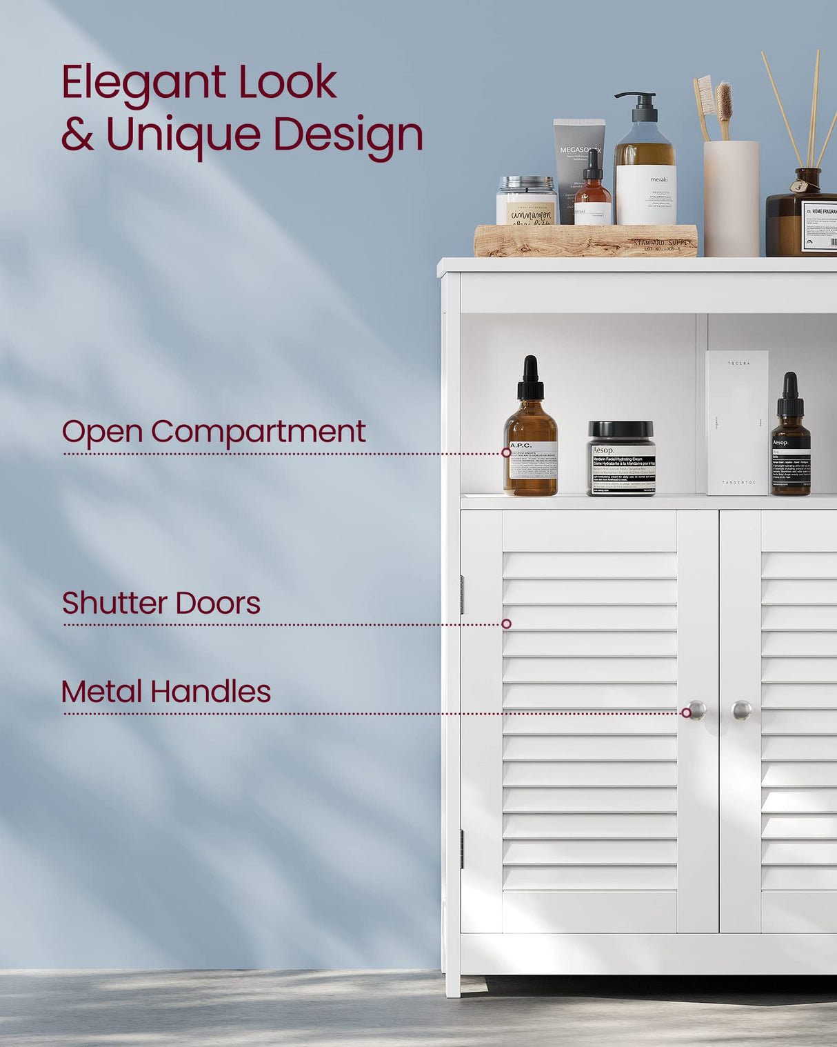 Bathroom Floor Cabinet, Bathroom Storage Cabinet, Freestanding, with Double Shutter