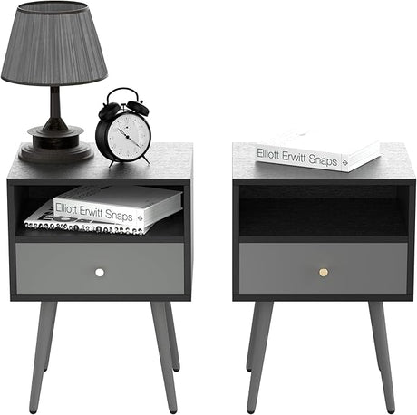 Bed Side Table with Drawers Set of 2 Modern Bedroom Set Nightstand with 1 Storage