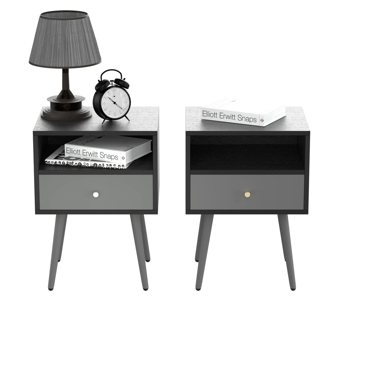 Bed Side Table with Drawers Set of 2 Modern Bedroom Set Nightstand with 1 Storage