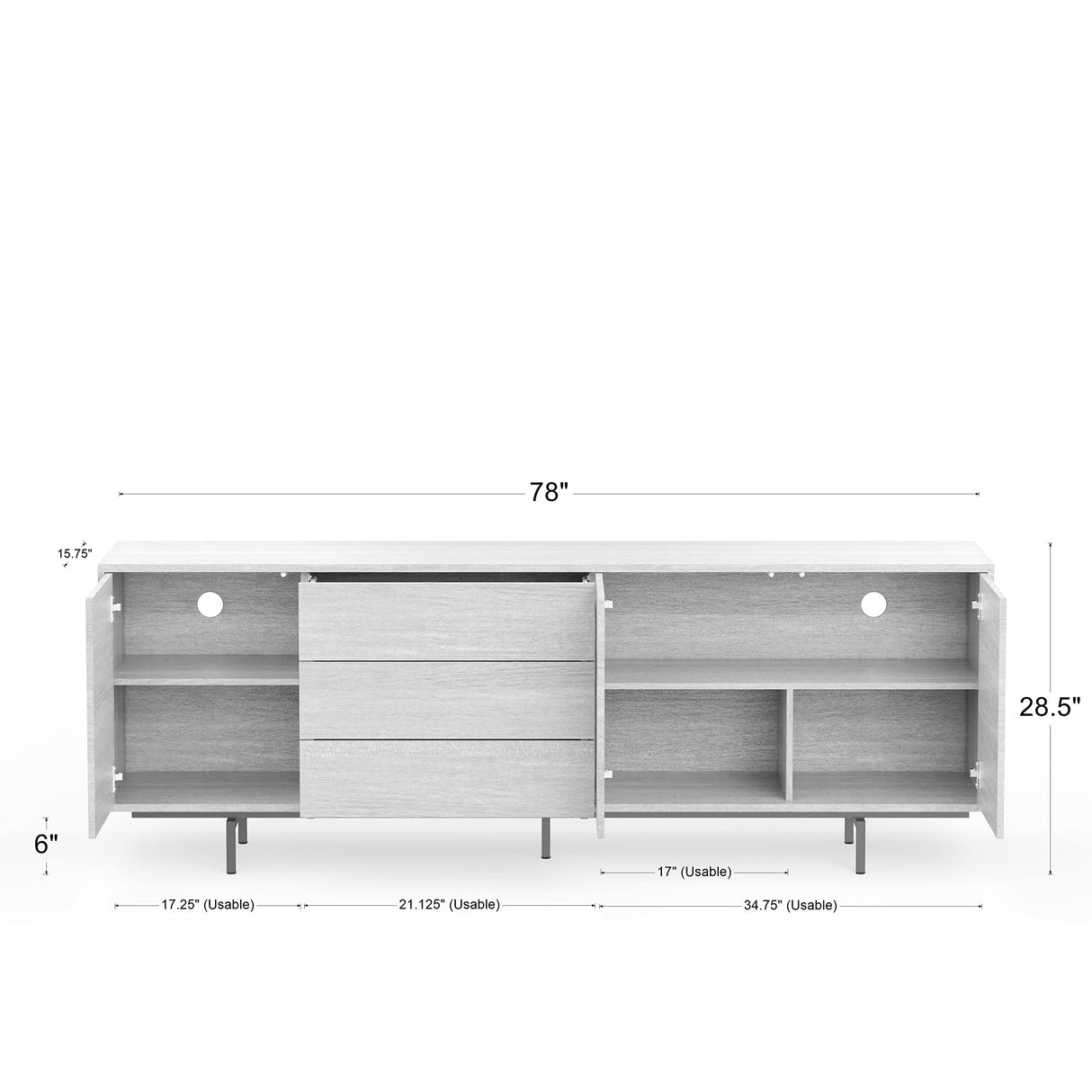 Glenwillow Home Atlas 78" x 28" Highboy Modern TV Stand Cabinet and Sideboard - White Frame, Jade Ocean Door/Drawers, White Base