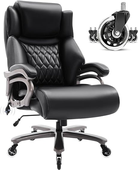 Big and Tall 400lbs Office Chair- Adjustable Lumbar Support Quiet Rubber Wheels Heavy