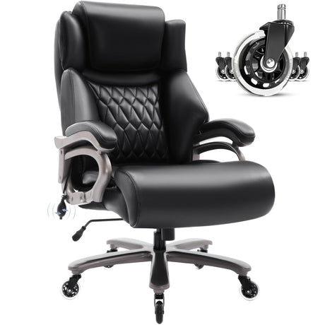 Big and Tall 400lbs Office Chair- Adjustable Lumbar Support Quiet Rubber Wheels Heavy