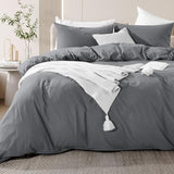 Duvet Cover Set 100% Washed Cotton Oversized King 120"x98" Linen Feel Textured Organic Natural 3 Pieces