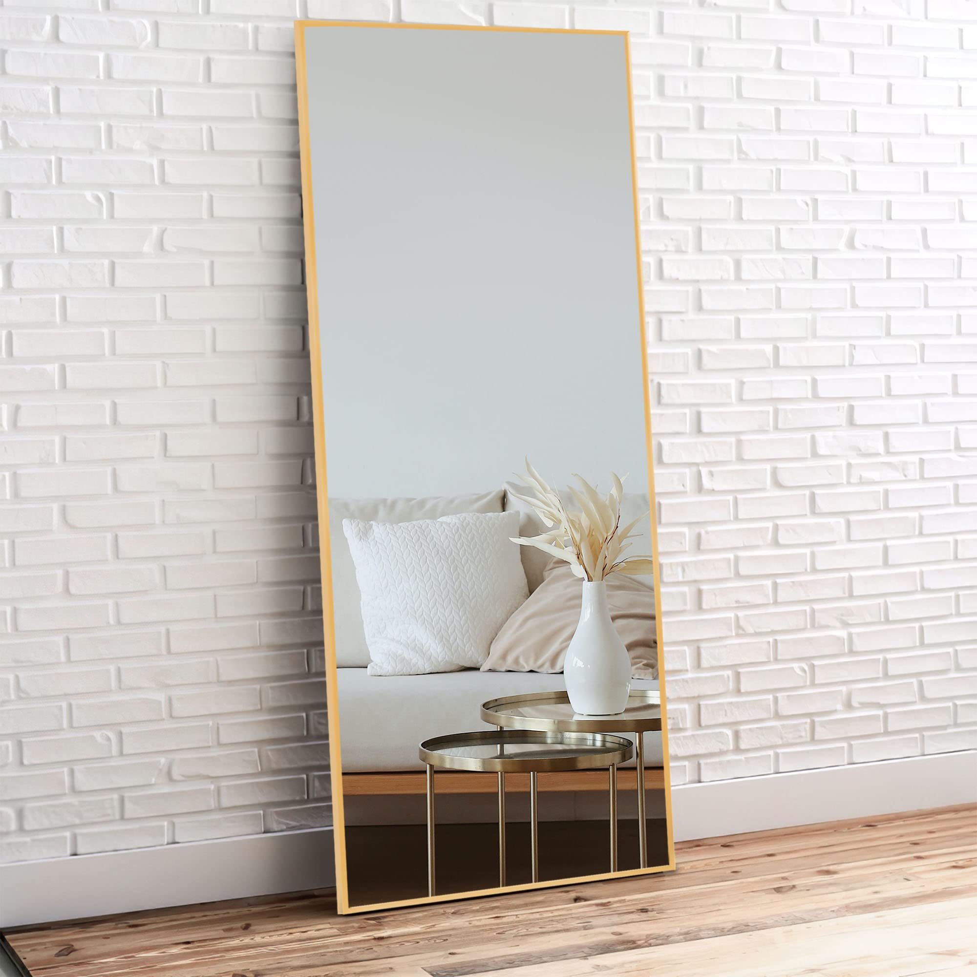 Full Length Mirror with Gold Aluminum Frame - 59" x 16" Wall Mounted or Standing