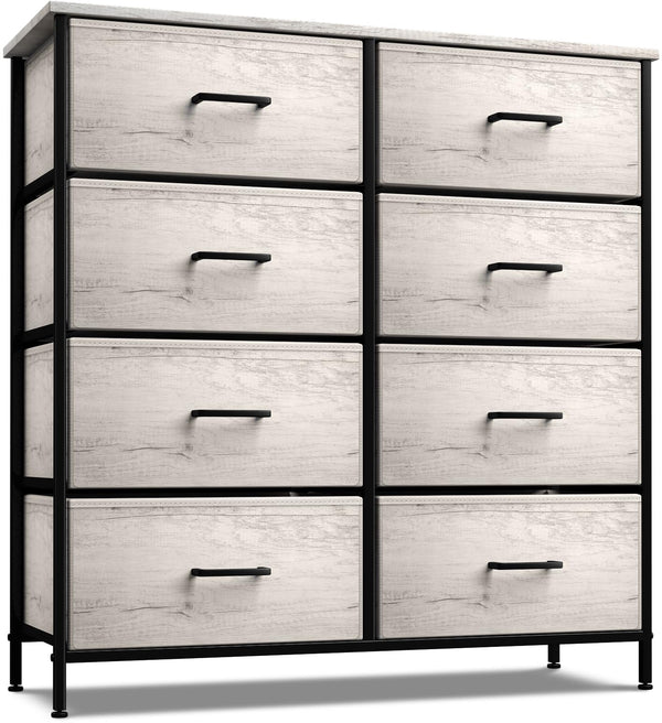 Dresser with 8 Faux Wood Drawers  Chest Organizer Unit with Steel Frame Wood