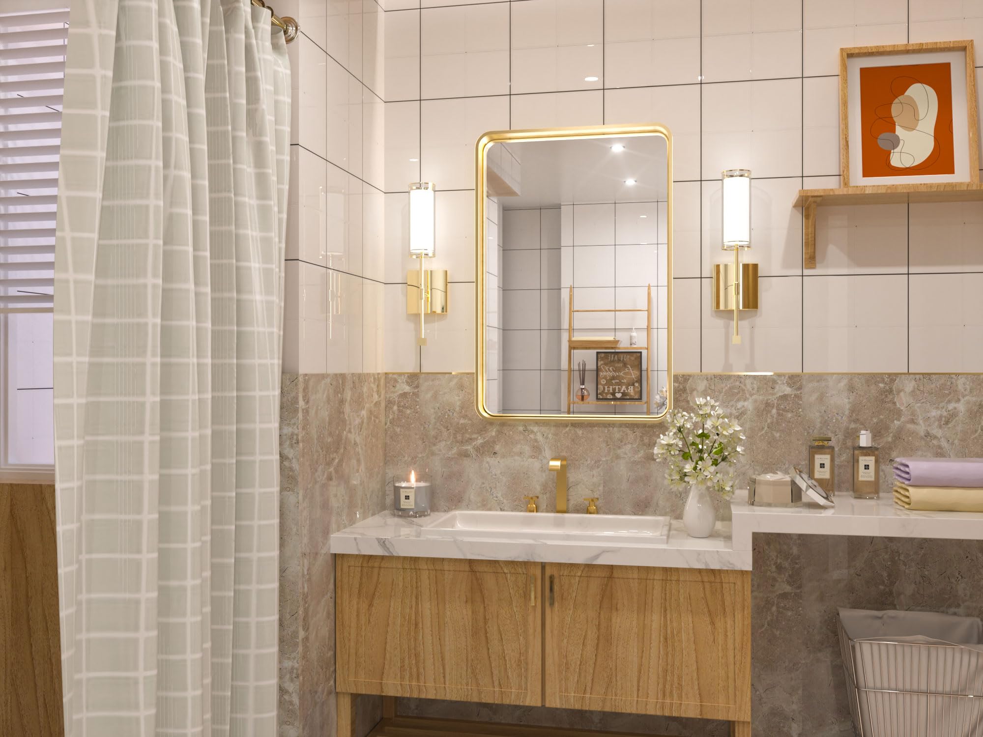 Gold Frame Mirror, Brass Gold Bathroom Vanity Mirror