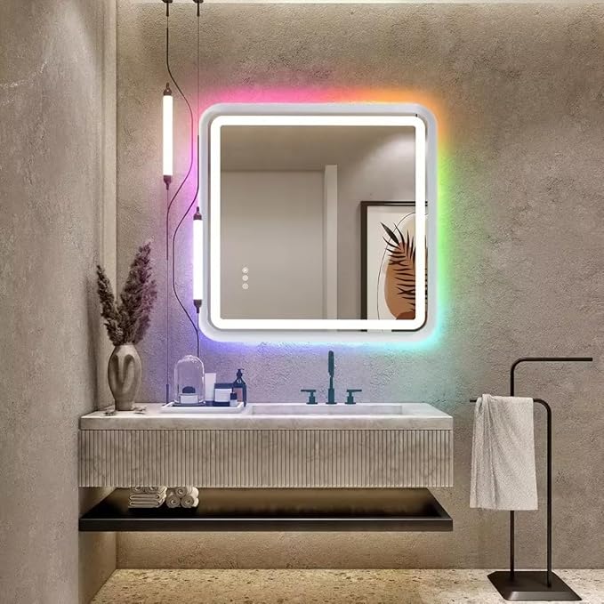 60 x 36 LED Bathroom Mirror RGB Backlit, Lighted Bathroom Mirror for Wall WRGB Backlit