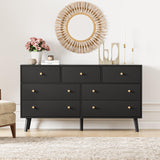 7 Drawers Dresser for Bedroom, 55'' Dressers & Chests of Drawers with Gold Handles and 7 Large Drawer, Modern Double Wooden Storage Organizer Cabinet, Hallway, Black