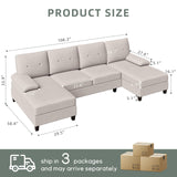 Shintenchi Sectional Sofa Couch, U-Shaped Sofa Couch with Double Chaise, 4-Seat Sleeper Sofa Couch with Sofa Cushion & Linen Fabric for Living Room, Creamy White