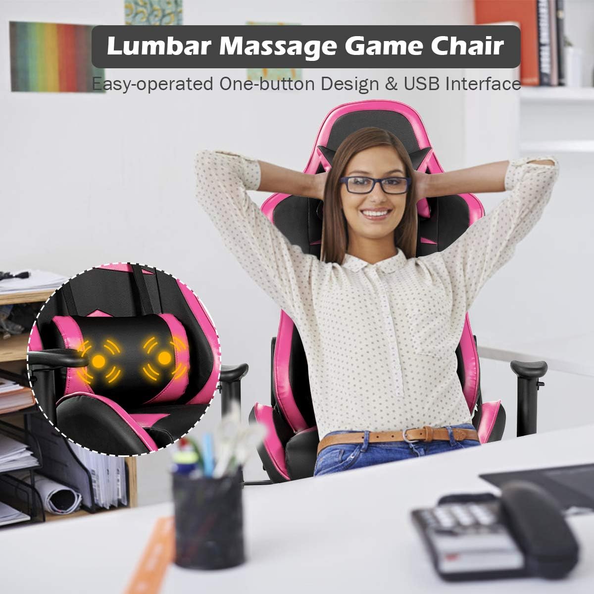 Massage Gaming Chair with Footrest - Ergonomic Reclining Office Chair