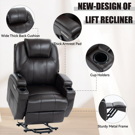 Power Lift Chair for Elderly,PU Leather Electric Recliner w/Massage