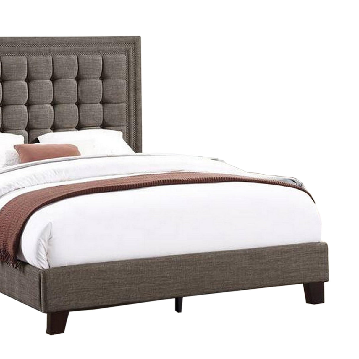 Zofi Modern Queen Size Bed, Deep Square Tufted Upholstery