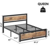 IDEALHOUSE Queen Size Bed Frame with Wooden Headboard and Footboard, Industrial Queen Bed Platform No Box Spring Needed, 14 Inch Easy Assemble Mattress Bedframe, Queen