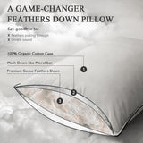 Goose Feather Down Pillow for Sleeping 2 Pack, King Size Organic Cotton Hotel-Style Bed