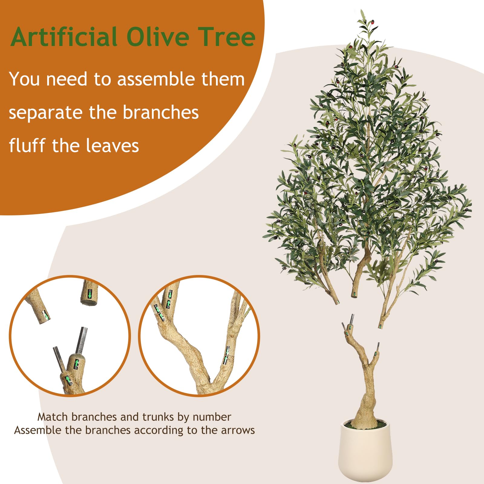 PHYTREE Artificial Olive Tree with Planter - 7FT Tall Silk Faux Olive Trees with Wood Trunk & Lifelike Fruits, Indoor and Outdoor Realistic Potted Artificial Tree for Home Office Decor