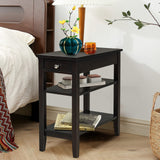 End Table with Drawer, Narrow Side Table with 2-Tier Open Storage Shelves