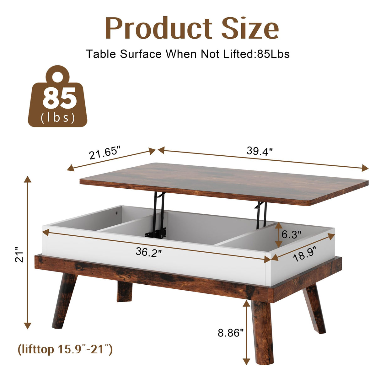 Coffee Table, Lift Top Coffee Table with Hidden Compartment, Rising Tabletop Dining Table