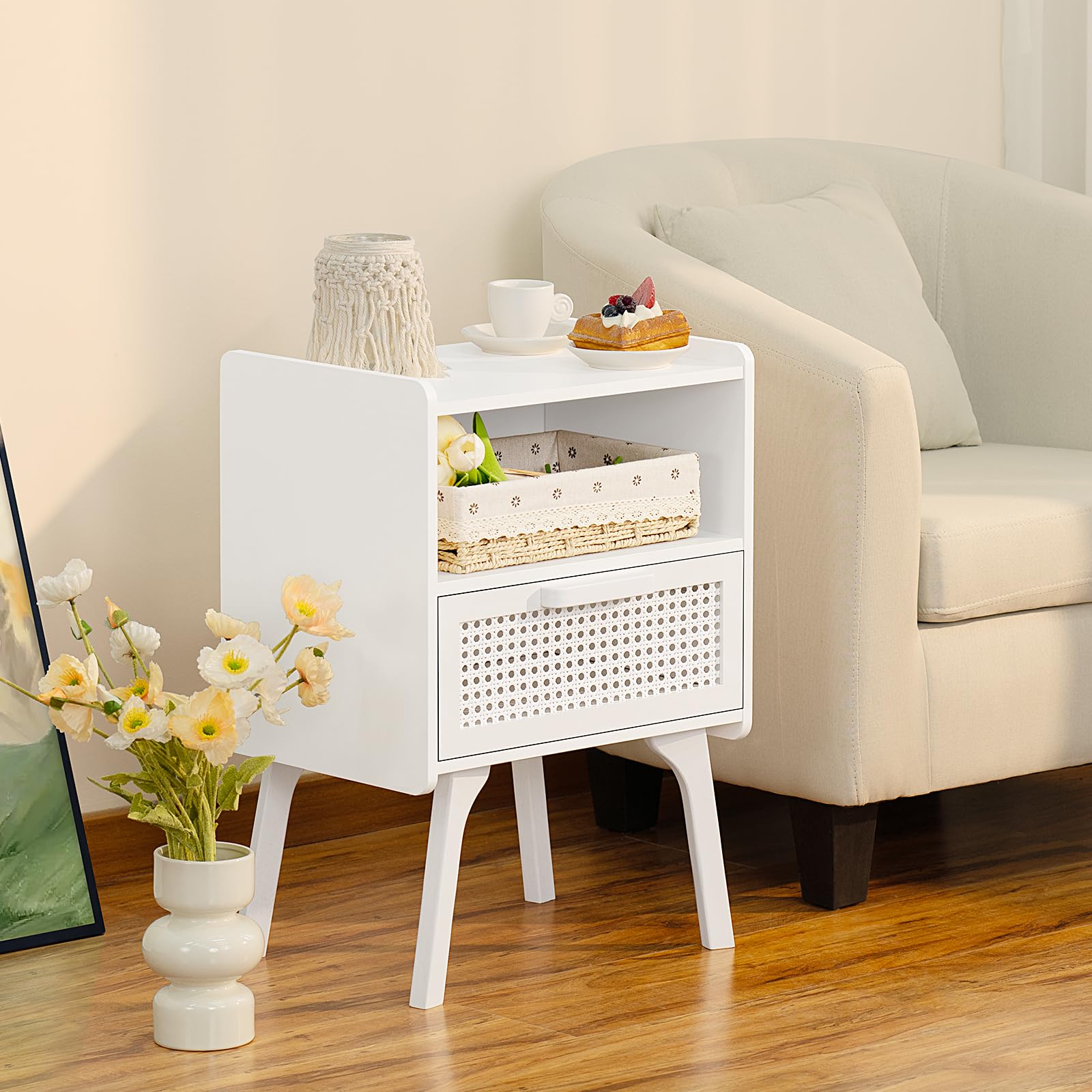 Rattan Nightstands Set of 2, Side Table