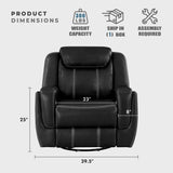 Swivel Glider Recliner Chair, Nursery Glider, Faux Leather Recliner Chair with Headrest, Manual Recliner Sofa Chair for Living Room/Office/Apartment, Black