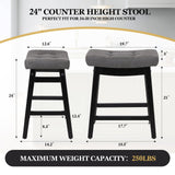 24 Inch Bar Stools Counter Height Set of 2 Solid Wood Legs PU Leather Saddle Soft