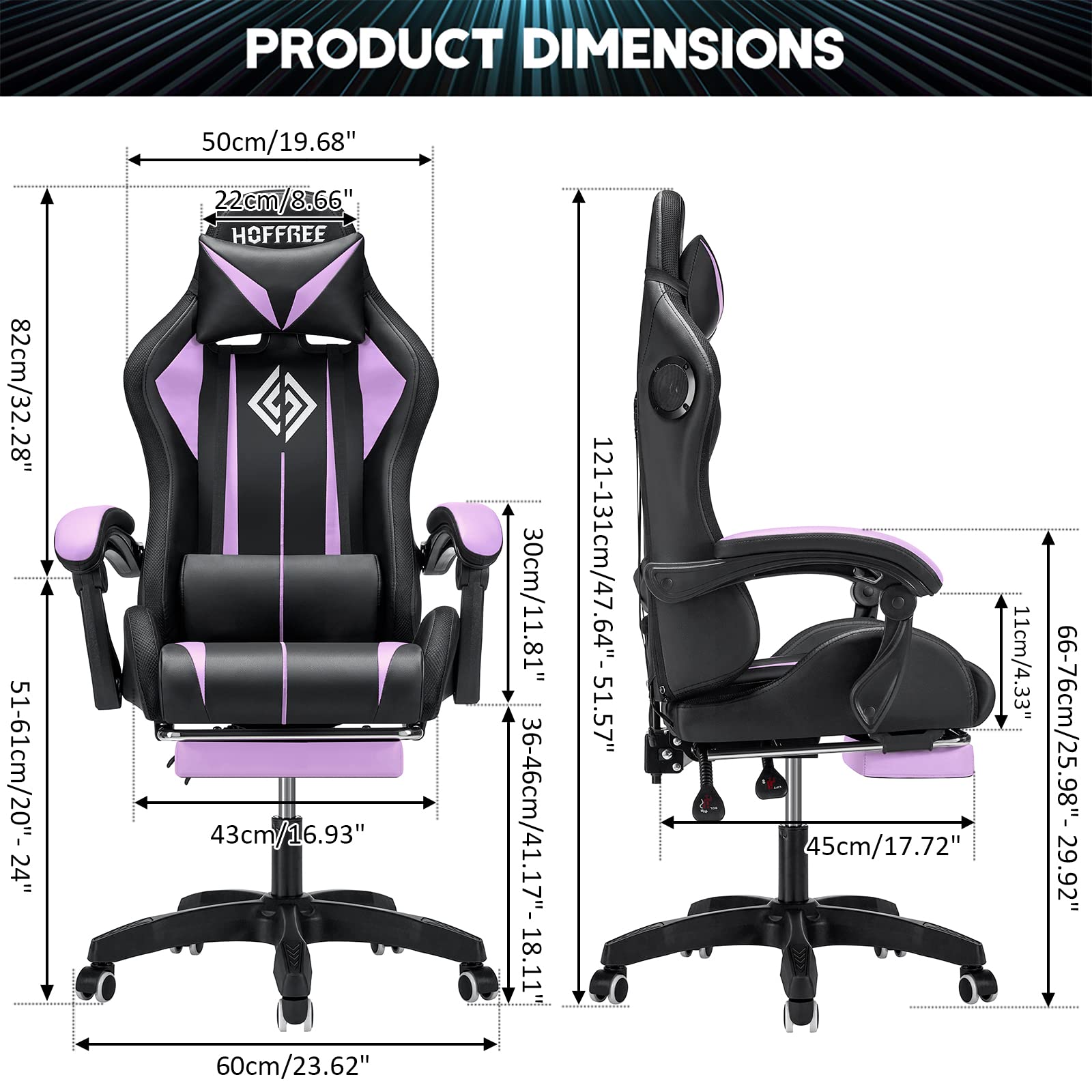 Ergonomic Gaming Chair with Bluetooth Speakers, LED RGB Lights & Massage