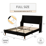 Queen-Size upholstered Platform Bed Frame, wingback headboard with Gold Lines,