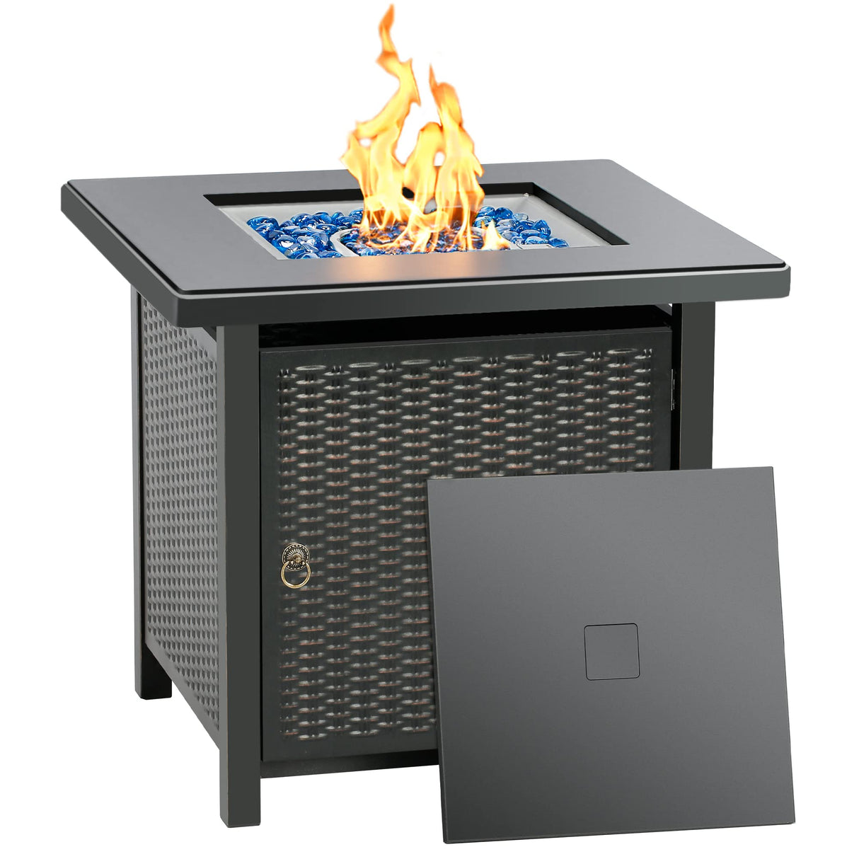 BALI OUTDOORS 50000 BTU Propane Fire Pit with Lid, 28 inch Fire Pit Table Outdoor, Black Firepits for Outside Backyard, Patio - Bircata