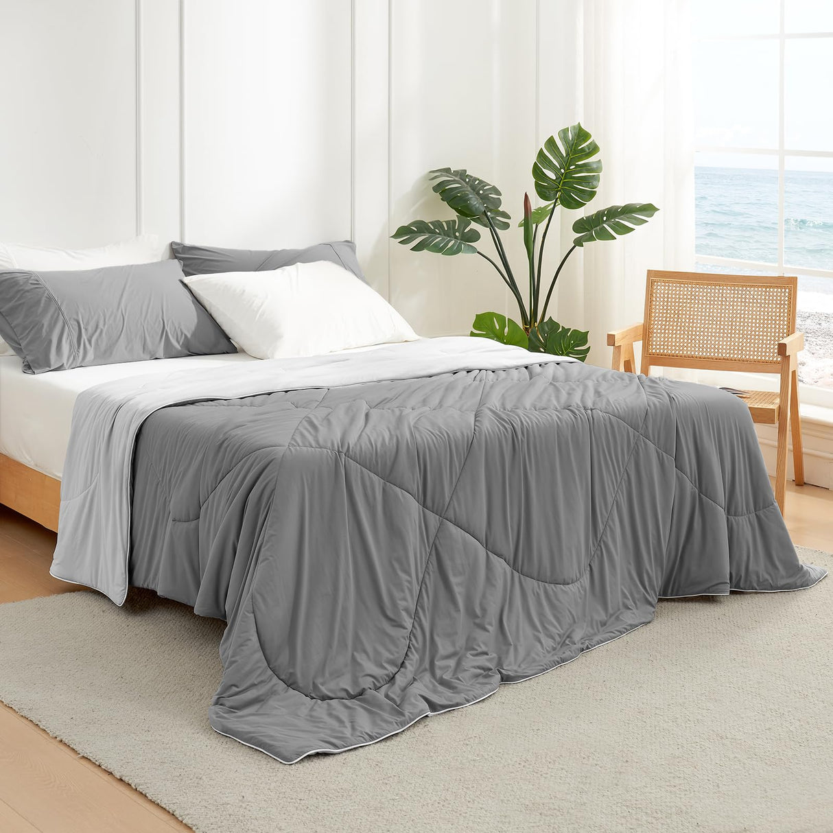 Cooling Pillowcases Light Gray 20 * 30” and Cooling Comforter Dark Gray