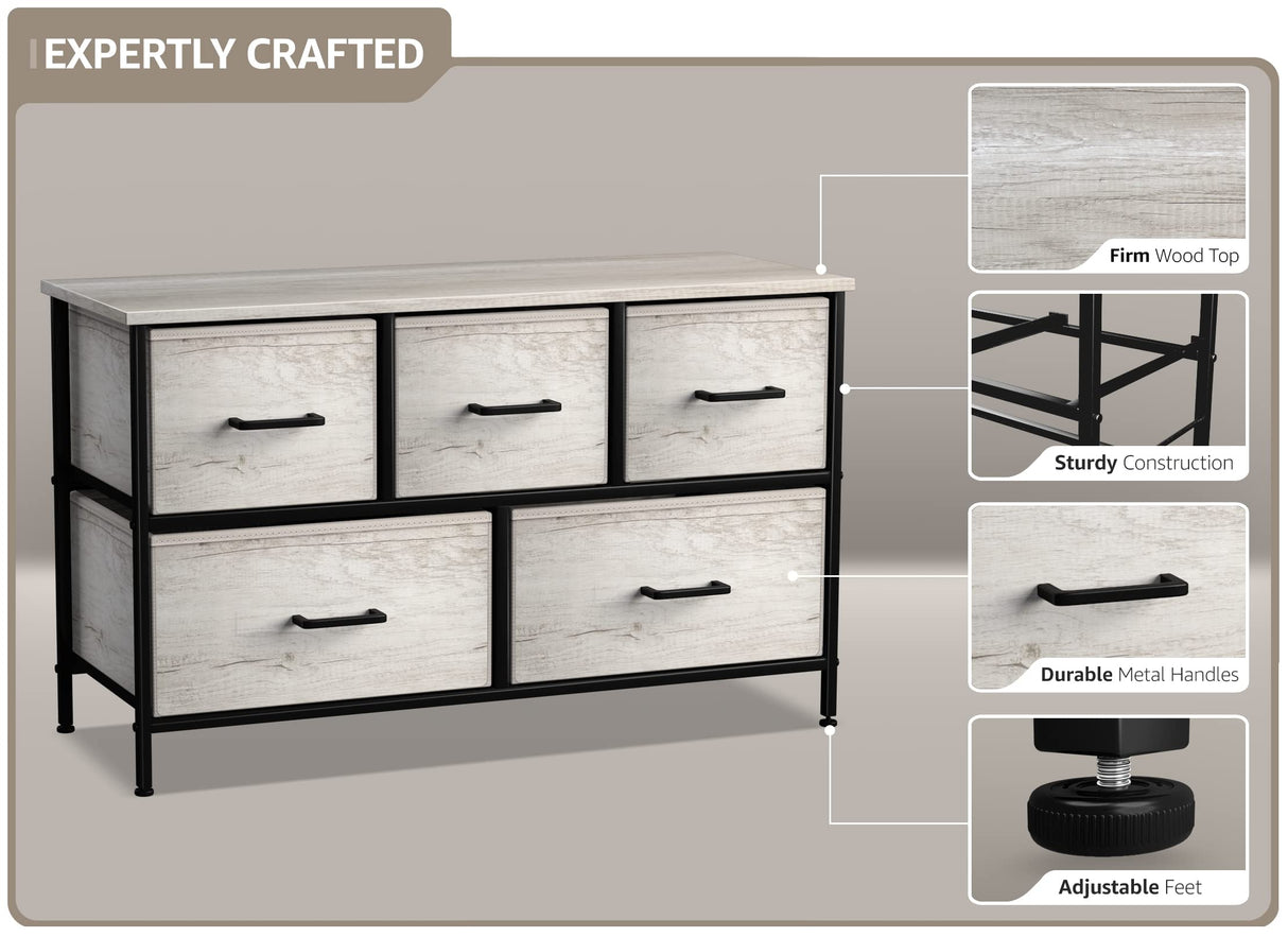 Dresser with 5 Faux Wood Drawers - Storage Unit Organizer Chest for Clothes