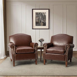 Set of 2 Faux Leather Accent Chair with Retro Wood Legs, Comfy Upholstered Armchair