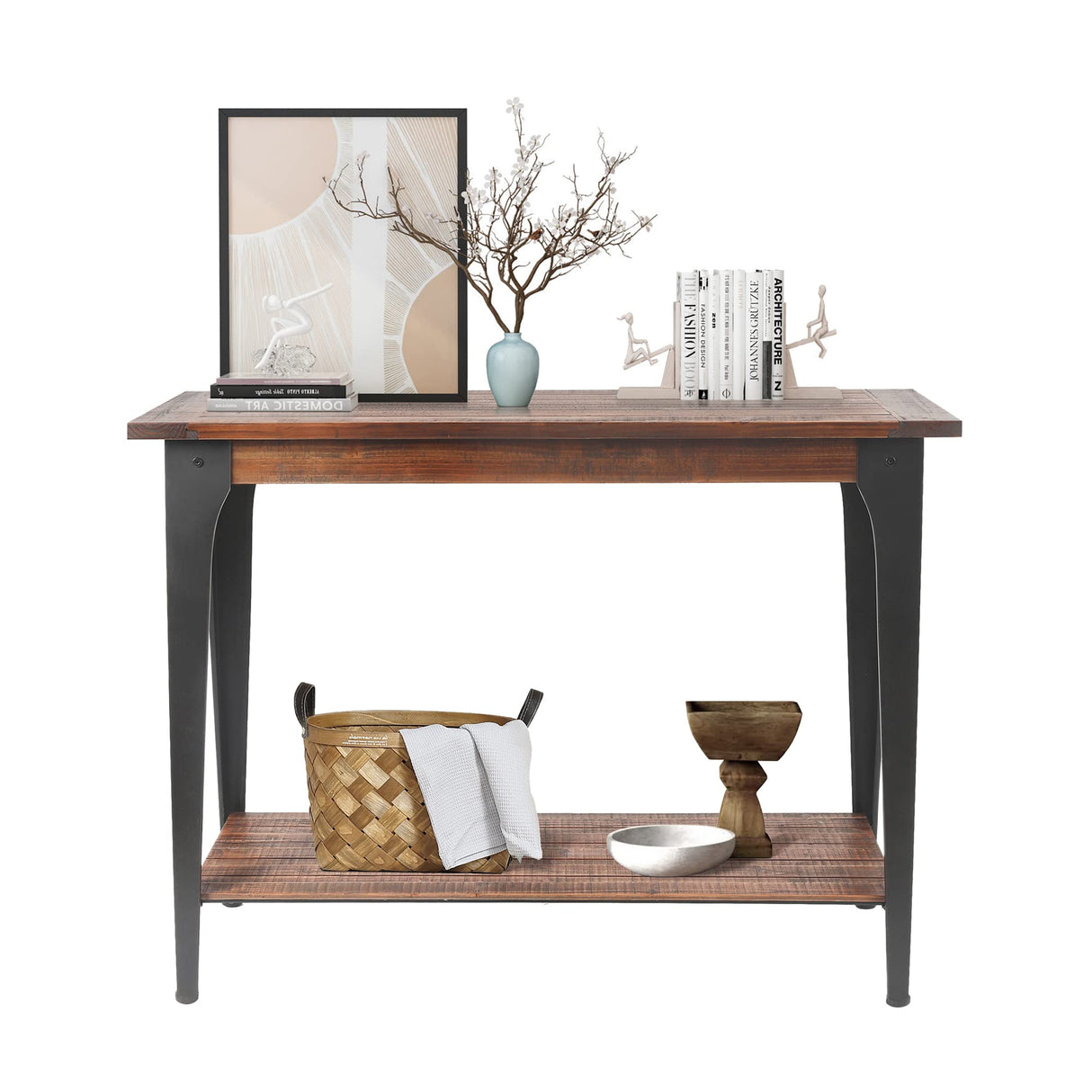 Console Tables for Living Room, 30'' Rustic Entryway Table, Brown/Black Wood Sofa Table