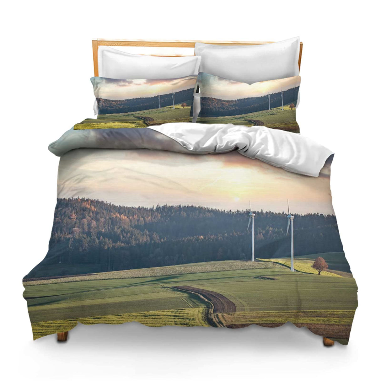 Comforter Set Girls Comforter Sets Bedding Set 3pc King Size Windmill Field Land Trees Forest Vitality Wind Energy Revolution Wind Turbines Environmentally Friendly Power Generation Renewable Energy B