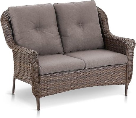 Patio Wicker Loveseat 2-Person Sofa - Heavy Duty Outdoor Resin Rattan Lawn