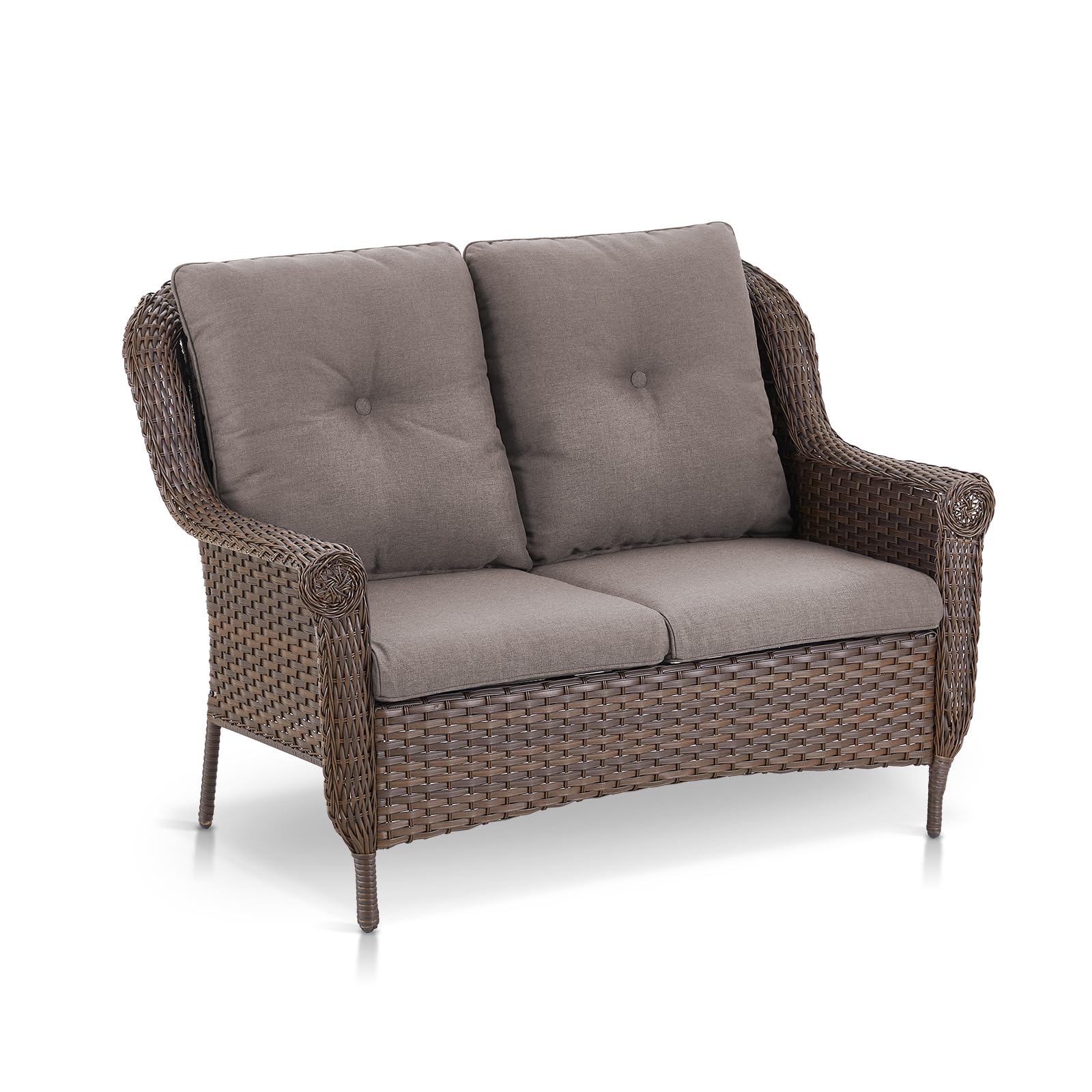 Patio Wicker Loveseat 2-Person Sofa - Heavy Duty Outdoor Resin Rattan Lawn