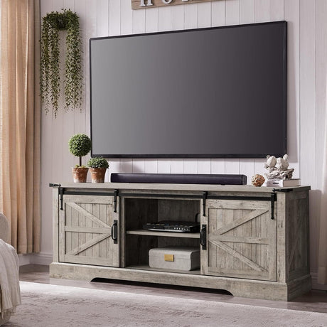 Farmhouse TV Stand for 75 Inch TV, Rustic Entertainment Center w/Sliding Barn Door