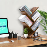 4 Tier Tree Bookshelf, Retro Floor-Standing 4 Shelf Bookcase Storage Rack, Wooden Storage Rack Modern Bookshelf, Put Books, Photo Albums, Magazines, CD（Rustic Brown）