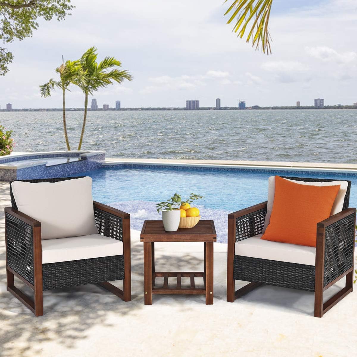 3 Pieces Patio Wicker Furniture Set