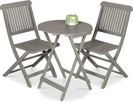 Best Choice Products 3-Piece Acacia Wood Bistro Set, Folding Patio Furniture for Backyard, Balcony, Deck w/ 2 Chairs, Round Coffee Table, Teak Finish - Slate Blue