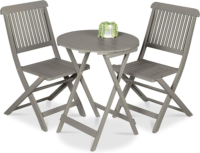 3-Piece Acacia Wood Bistro Set, Folding Patio Furniture for Backyard