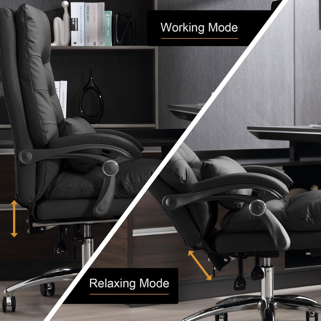 Office Chair with Foot Rest - High Back Executive Chair with Padded Linkage Armrests,