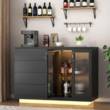 Wine Bar Cabinet with LED Lights, Home Coffee Bar Cabinet with 4 Drawers