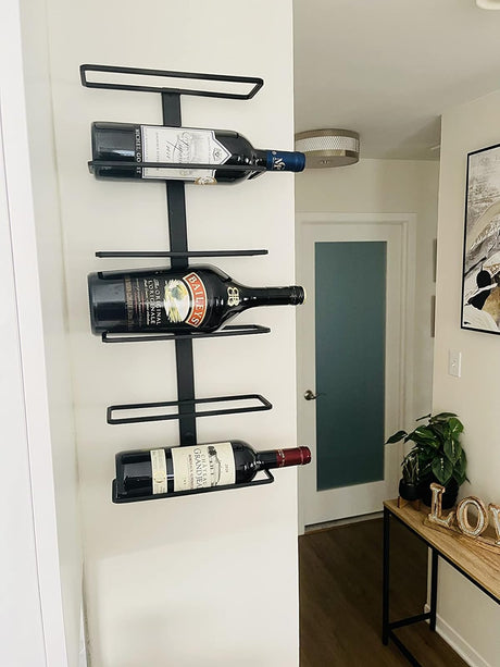 Wall Series - Center Frame Metal Wall Mount Wine Bottle Rack, Black (6 Bottles)