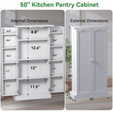 FJTJBSI 50" LED Kitchen Pantry Cabinet White Storage Cabinet Food Pantry with Doors and Adjustable Shelves Freestanding Buffet Cupboards Sideboard for Kitchen Living Room and Dinning Room