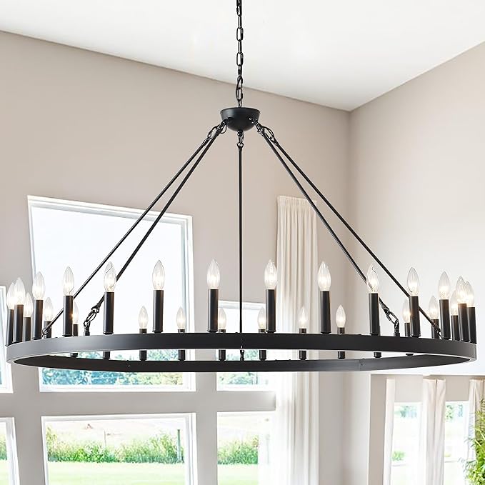 Black Wagon Wheel Chandelier 40 inch,20-Light Farmhouse Wagon Wheel Chandeliers
